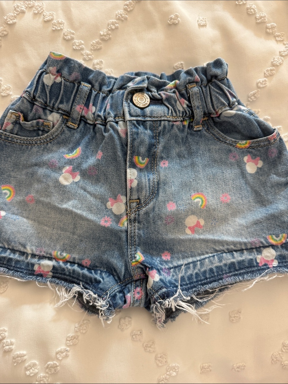 Disney Gap Blue Denim Shorts with Pastel Rainbow Print - good to very good shape